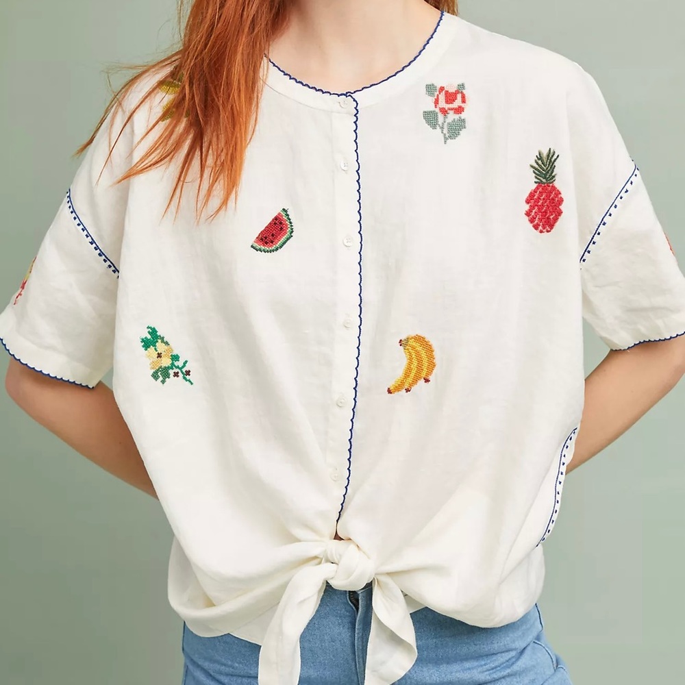 Anthropologie Fruit Embroidered Top
